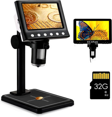XClifes 4.3 Digital USB Microscope, 1080p HD Microscope, 1000X Camera Sensor, Wired Remote Control, 8 LED Light, Adult Electronic Microscope, Compatible with Windows/Mac OS DM7