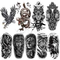 hot【DT】 Large Temporary Tattoos Adults Men Wolf Scary Tiger Compass Fake Stickers Arm Tatoos