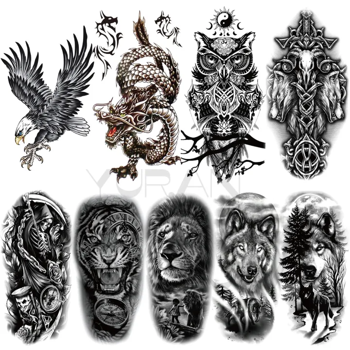 Large Eagle Temporary Tattoos For Adults Men Realistic Dragon Owl Wolf  Scary Tiger Lion Compass Fake Tattoo Stickers Arm Tatoos | Lazada Ph