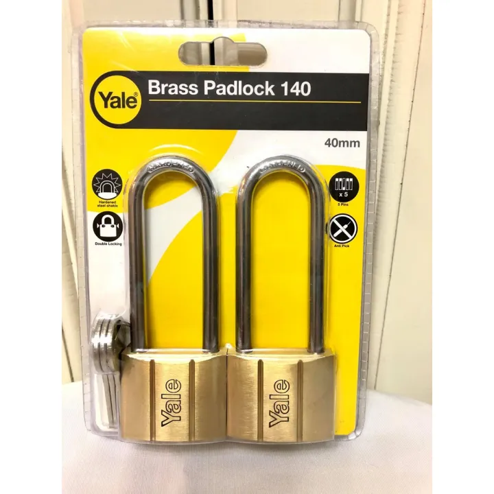 Yale Brass Padlock Long Shackle Key Alike 2 Pieces, Avail in 30mm, 40mm