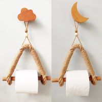 Wooden Hemp Rope Tissue Rack Toilet Roll Paper Shelf Bathroom Organizer Wall Hanging Storage Bars Decorate Hook No Punching Bathroom Counter Storage