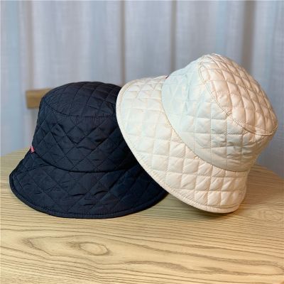 【CW】 2023 Cotton Padded Female Korean Color Lattice Hat Web Fashion Flat Top Warm