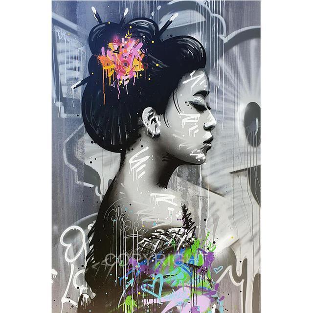 ญี่ปุ่นเกอิชากิโมโนผู้หญิง-graffiti-art-ภาพวาดบนโปสเตอร์และพิมพ์สาวเซ็กซี่ความงาม-street-art-ภาพของขวัญ
