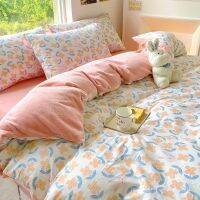 [COD] Cotton plus velvet ab surface milk four-piece set fresh short-haired quilt three-piece warm flannel bed sheet