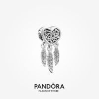 Official Store Pandora Openwork Heart &amp; Three Feathers Dreamcatcher Charm