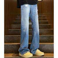 Factory Outlet Fast Shipping Light Blue Ripped Jeans Tide Brand MenS Style High Street Vibe Wind Pants Summer Thin