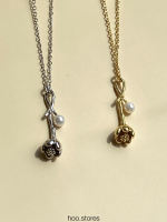 (all silver 925) hoo.stores Tulip Bow Pearl Necklace สร้อยคอเงินแท้ s925 สร้อยคอ สร้อยคอดอกไม้ สร้อยคอพร้อมจี้ เครื่องประดับเงินแท้ ปลอดสารนิกเกิล ไม่แพ้ ไม่คั