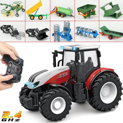 1/24 RC Tractor Trailer With LED Headlight,Farm Toys Set 2.4GHZ Remote Control Car Truck Farming Simulator For Children Kid Gift