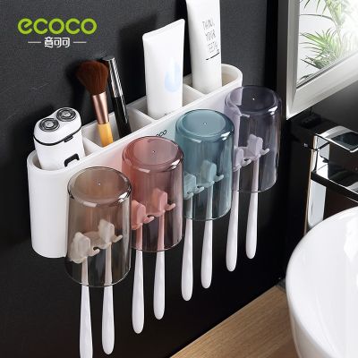 ที่วางแปรงสีฟันชุดอุปกรณ์ห้องน้ำแบบที่ใส่แปรงสีฟันติดผนังของ ECOCO สำหรับคู่และครอบครัว