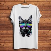 Cool Dj Meow Music Cat Funny Tshirt Men White Homme T Shirt Tee