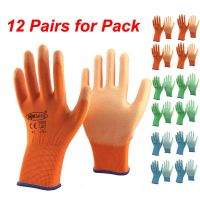 24 Pieces/12 Pairs PU Rubber Work Gloves Palm Coated Garden Working Gloves Protective Safety Work Gloves Supplies