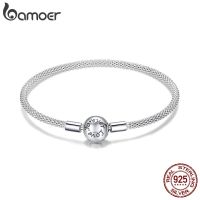 Bamoer 925 Sterling Silver Classic Love Forever Snake Chain Bracelets for Women Charm Bead DIY Fine Jewelry 17CM 19CM SCB105 Charms and Charm Bracelet