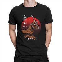 Japanese Samurai Warrior Fighting T-Shirt Men Akatsuki Cloud Anime Vintage 100% Cotton Tees Collar Short Sleeve T Shirts