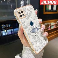 JIUMOO เคส M22ปลอกสำหรับ Samsung Galaxy 5G A22ดีไซน์ใหม่อวกาศนักบินอวกาศการ์ตูนเคสโทรศัพท์กันกระแทกแบบนิ่มดั้งเดิมเคสลายชุบโลหะสุดหรูเคสป้องกันเลนส์กล้องคลุมทั้งหมด