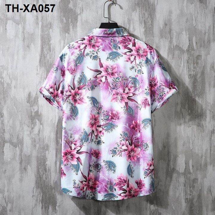 mens-hawaiian-hainan-travel-flower-plus-size-beach-half-sleeve-thin-section-breathable-top