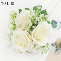 【LZ】℡  Ivory Rose Babysbreath Flores Artificiais Bouquet De Seda Gypsophila Fake Flor Casamento DIY Home Table Vaso Decoração Faux Flores