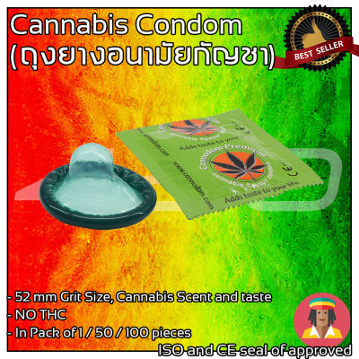 ส่งไว! Single Pack Cannadom  ถุงยางอนามัยกันJา Single Pack of - Green condoms with Plant odor and flavour. With extra non spermicidal lubricant. Made of natural latex