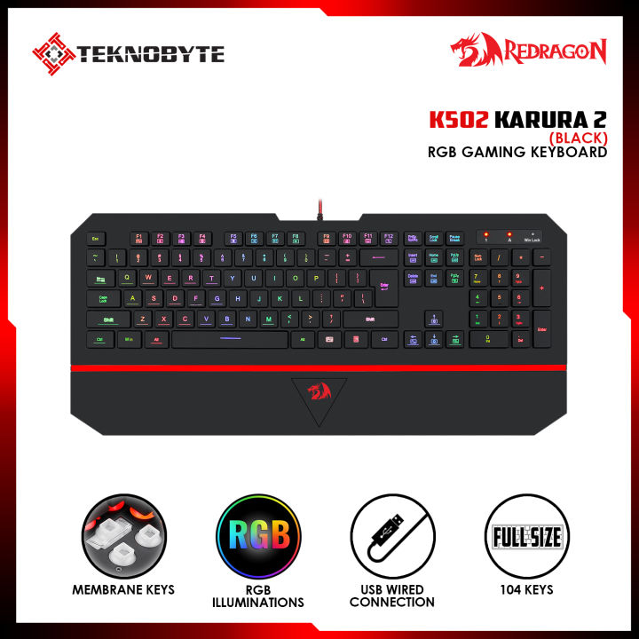 Redragon KARURA 2 K502 Gaming Keyboard, RGB LED Illuminated 104 Key Silent Keyboard with Wrist Rest for Windows PC Games | PH