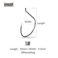 Kingdom Wacky Rig Drop Shot Hooks 15ชิ้น/ถุง1 #2 #3 # เหล็กกล้าคาร์บอนสูง Weedless Barbed Fishing Hook Bass Single Worm