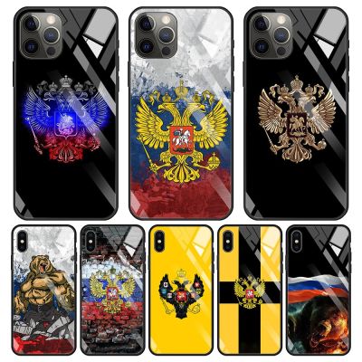 [สินค้าใหม่ในสต็อก] กระจกนิรภัยกรณีสำหรับ iPhone 14 12 11 Pro Max 13 12มินิ X XR XS Max 8 7 6วินาทีบวกเปลือกโทรศัพท์รัสเซียรัสเซียธงสัญลักษณ์