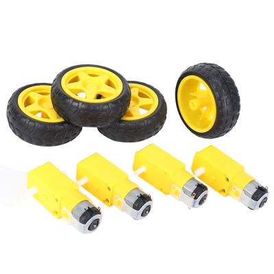 4 Pcs For Arduino Smart Car Robot Plastic Tire Wheel with DC 3-6V Gear Motor