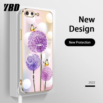 YBDเคสใหม่เข้ากันได้กับ iPhone 7 Plus 8 Plus 6 6S Plus SE 2020 เคสนิ่มชุบโครเมี่ยมสุดหรูแฟชั่นเคสโทรศัพท์สีสันสดใสฟรีสายคล้องเคสแบบดอกไม้ผีเสื้อ