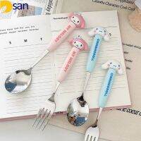 Dsan ช้อนสแตนเลสลายการ์ตูน Sanrio ถ้วยตัวละครน่ารักช้อนซิลิโคนมือจับเครื่องครัวสำหรับเด็กผู้ใหญ่เครื่องมือทำครัวเครื่องครัวสเตนเลสสตีลคุณภาพสูง