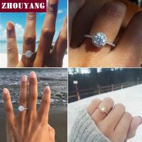 ZHOUYANG แหวนแต่งงานสำหรับผู้หญิงรอบตัดเพชรหมั้นกุหลาบสีทองเครื่องประดับแฟชั่น Gril เพื่อนของขวัญ ZYR319