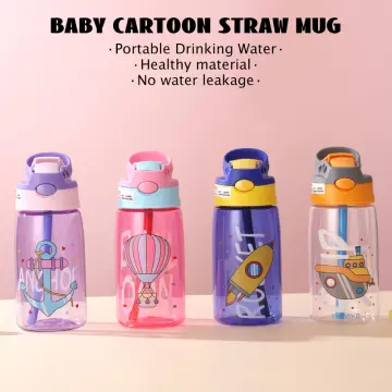 Creative Cartoon Water Bottle with Straw Cute Plastic Drinking Bottle  Portable Leak-proof Drinkware for Drinking