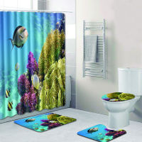 Sea World Bathroom Floor Mat Home Decor Bath Rug Toilet Foot Pad Bath Mat and Shower Curtain Set Bathroom Rug Set