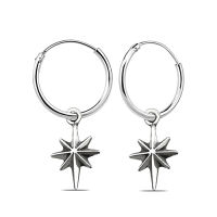 SilverThai Silver hoop earrings with oxidized scientology cross charms ,ต่างหูห่วงเงินรูปดาวกระจาย