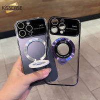 KISSCASE หน้าต่างขนาดใหญ่ Magsafe เคสโทรศัพท์แบบใสสำหรับ Iphone 14 13 12 11 Pro Max 14 Plus แท่นตัวยึดสำหรับชาร์จแบบไร้สายเคสหลัง PC แบบแข็งใสรวมทุกอย่างสำหรับ Iphone 14 13 12 11