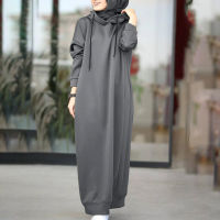 Womens Sweatshirt Dress  Stylish Hoodies Long Sleeve Maxi Dress Female Casual Solid Hooded Vestidos Robe