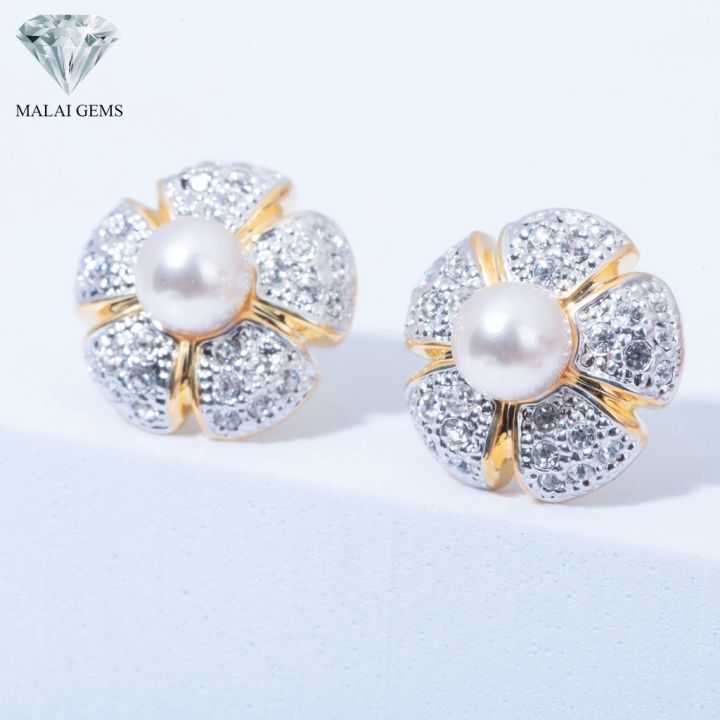 malai-gems-ต่างหูมุก-เงินแท้-silver-925-เพชรสวิส-cz-เคลือบทองคำขาว-รุ่น-13003058-แถมกล่อง-ต่างหูเพชร-ต่างหูเงินแท้