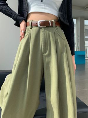 ☍✚ Pleated high-waisted wide-leg pants womens autumn drape looks thin and small suit pants straight-leg loose casual mopping pants