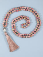 YUOKIAA 6 8mm 108 Prayer Bead Buddhist Mala Necklace Natural Rhodonite Beaded with Buddha Head Pendant Women Men Japamala Rosary