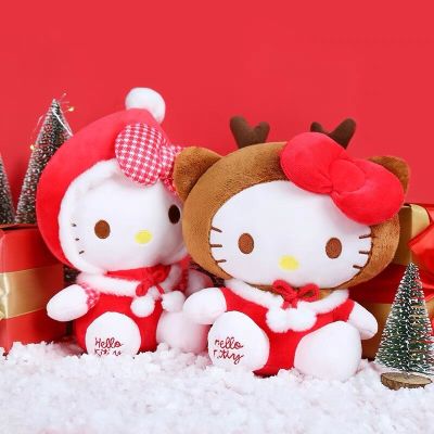 ชุดกวาง Hello Kitty 20ซม. ตุ๊กตาของเล่น Kawaii คริสต์มาสกวางเอลก์ตุ๊กตาน่ารักยัดนุ่นของเล่นเด็ก Hiasan Kamar ของขวัญวันเกิดใหม่
