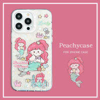 เคสโทรศัพท์มีลายลายการ์ตูนนางเงือกเด็กผู้หญิงน่ารักเข้ากันได้กับ iPhone 14 13 12 Pro Max 14Promax IMD ใหญ่ฝาหลังหลุมเคสทนต่อแรงกระแทก