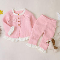 Spring Autumn New 2020 Infant Baby Girls Clothing Sets Fashion Kids Suit Baby Girl Pure Color Knit Flower Sets Clothes