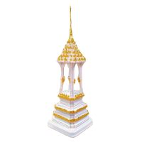 บุกษก พระธาตุจำลอง วิหารจำลอง สีขาวปิดทอง ขนาดความสูง 22 นิ้ว เหมาะสำหรับใส่พระธาตุหรือองค์พระขนาดเล็ก เพิ่มพูนความขลัง