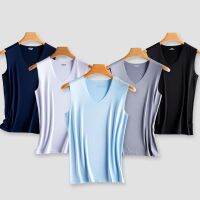 {ร้อน} Men Ice Silk เสื้อกล้ามกั๊กเสื้อแขนกุด V-Neck Undershirts เสื้อนอก Breathable กีฬา Seamless ฟิตเนสกล้ามเนื้อเสื้อผ้า