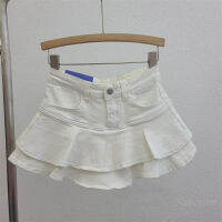 Sweet Khaki Denim Skirt for Women 2022 Summer White High Waist Ruffled Hip Faldas Mini Jupe Femme