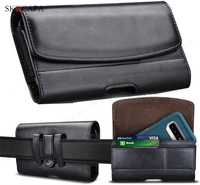 「Enjoy electronic」 Universal Leather Phone Pouch For Samsung S22 Ultra S21 FE S20 Plus Belt Clip Card Holder Waist Bag For Galaxy S10 Lite S10e S9