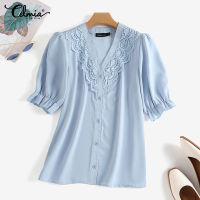 Muangee เสื้อยืดแขนสั้นคอวีผ้าลูกไม้สำหรับผู้หญิง Lady Gothic Party OL Tunic Tops เสื้อ Celmia #2