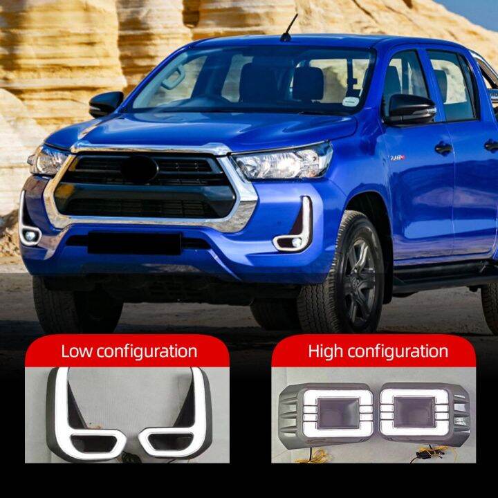 2PCS LED Daytime Running Light For Toyota Hilux Revo Rocco 2020 2021 2022 Turn Yellow Signal