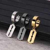 1Pair Creative Blade Pendant Stainless Steel Earrings For Women/Men Painless Ear Clip Ear Buckle Punk Gothic Hip-hop Ear Jewelry