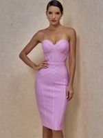 【YF】 Ribbed Bandage Dress Lilac Bodycon Evening Party Elegant Sexy Strapless Birthday Club Outfit 2022 Summer New Arrival