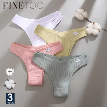 Cheap FINETOO 2PCS/Set Women's Cotton Panties Girls Letter Thongs