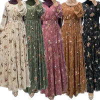 M2231 Middle East Dubai Womens New Flower High Collar Long Dress Fashion Commuter Muslim Dress