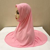 Tudung ฮิญาบธรรมดามุสลิม H302สำหรับเด็กผู้หญิงขนาดใหญ่พร้อมคางผ้าพันคออิสลามแบบดึงคุณภาพสูงผ้าโพกหัวรอมฎอน